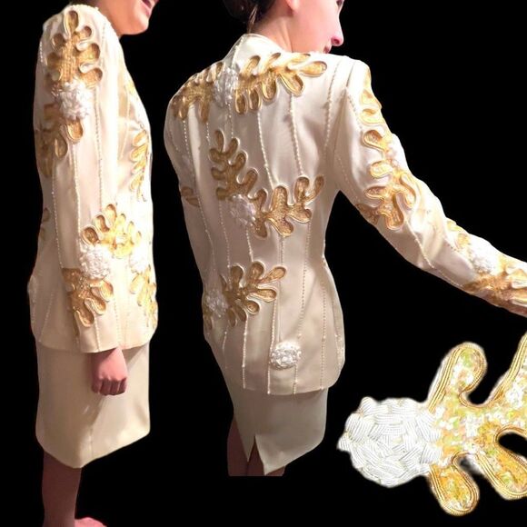 Vintage Designer MAX NUGUS 2 Piece Sequins Beaded Handmade Couture Jacket/Skirt - Picture 14 of 16